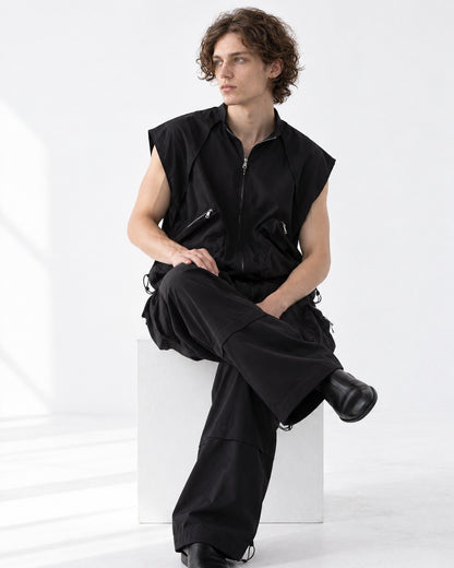 Sleeveless Zip Vest and Cargo Pants Set-Up
