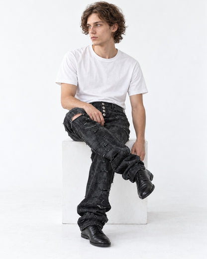 Ripped Patch Straight Jeans