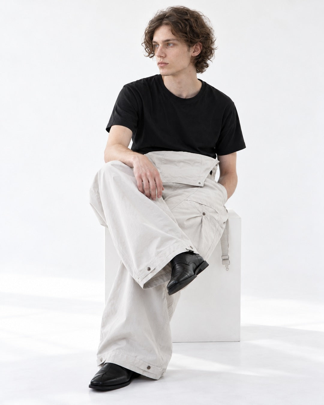 Wide-Leg Cargo Bib Pants