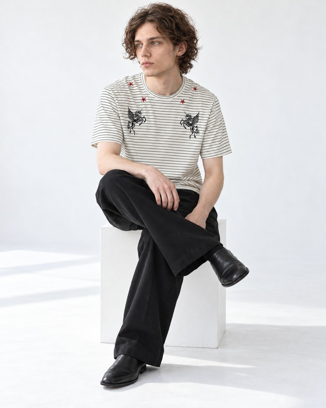 Pegasus Embroidered Pinstripe T-Shirt