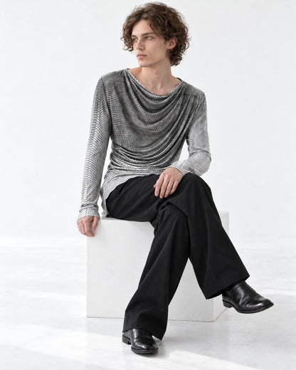 Snake Print Draped Cowl Neck Top