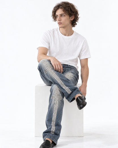 Studded Cross Straight Leg Jeans