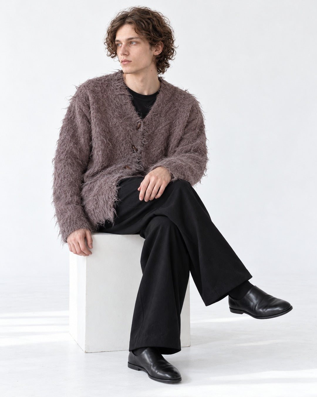 Frayed Hem Shaggy V-Neck Cardigan