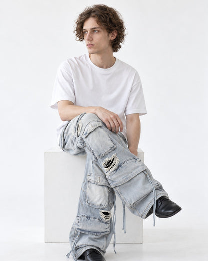 Shredded Multi-Pocket Cargo Jeans