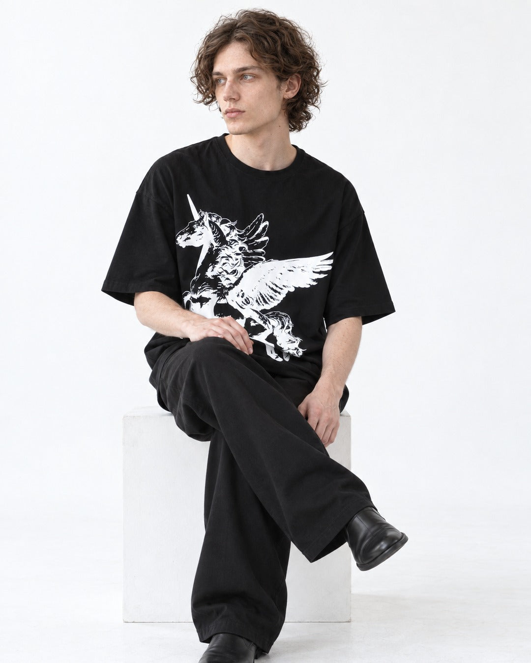 Winged Horse Print Oversized T-Shirt