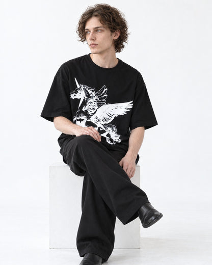 Winged Horse Print Oversized T-Shirt