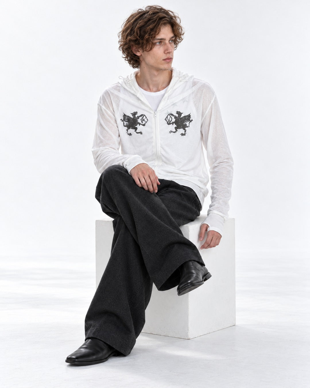 Gargoyle Print Zip Hooded Jacket