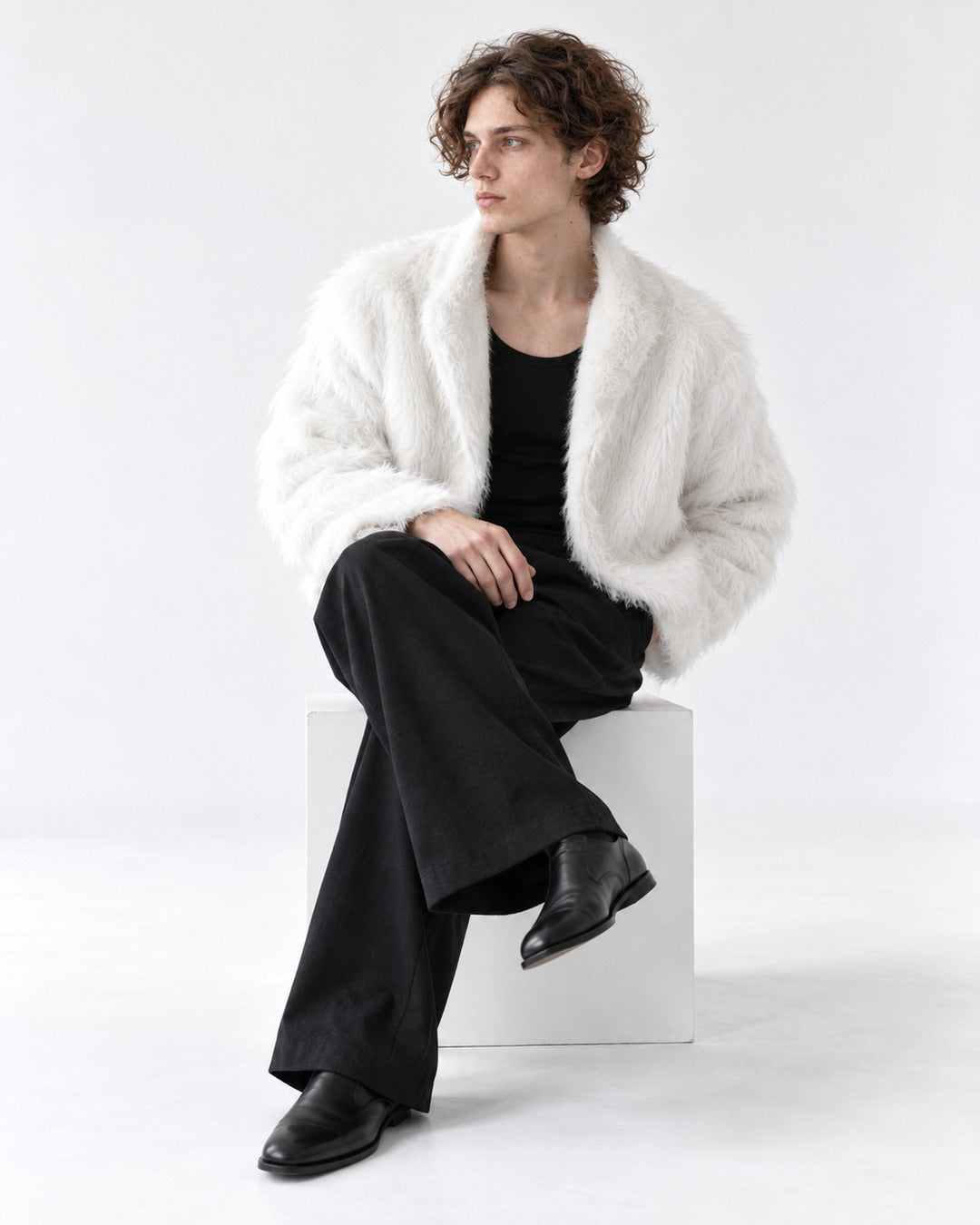 Fuzzy-Knit Draped Cardigan