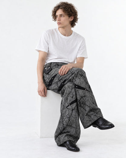 Cracked Rivet Patchwork Jeans