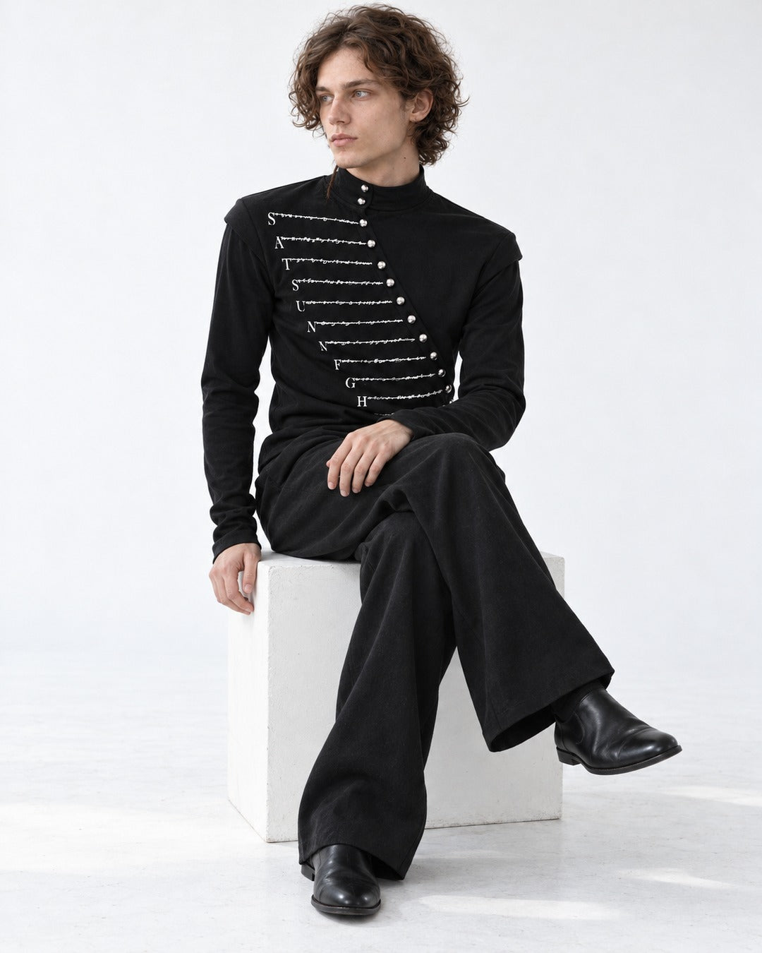 Diagonal Snap Mock Neck Top