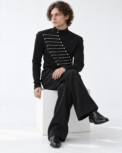 Diagonal Snap Mock Neck Top