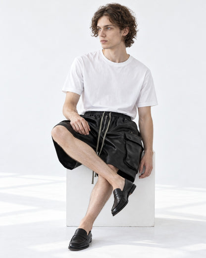 Coated Faux Leather Cargo Shorts