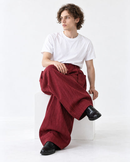 Textured Barrel Wide-Leg Pants