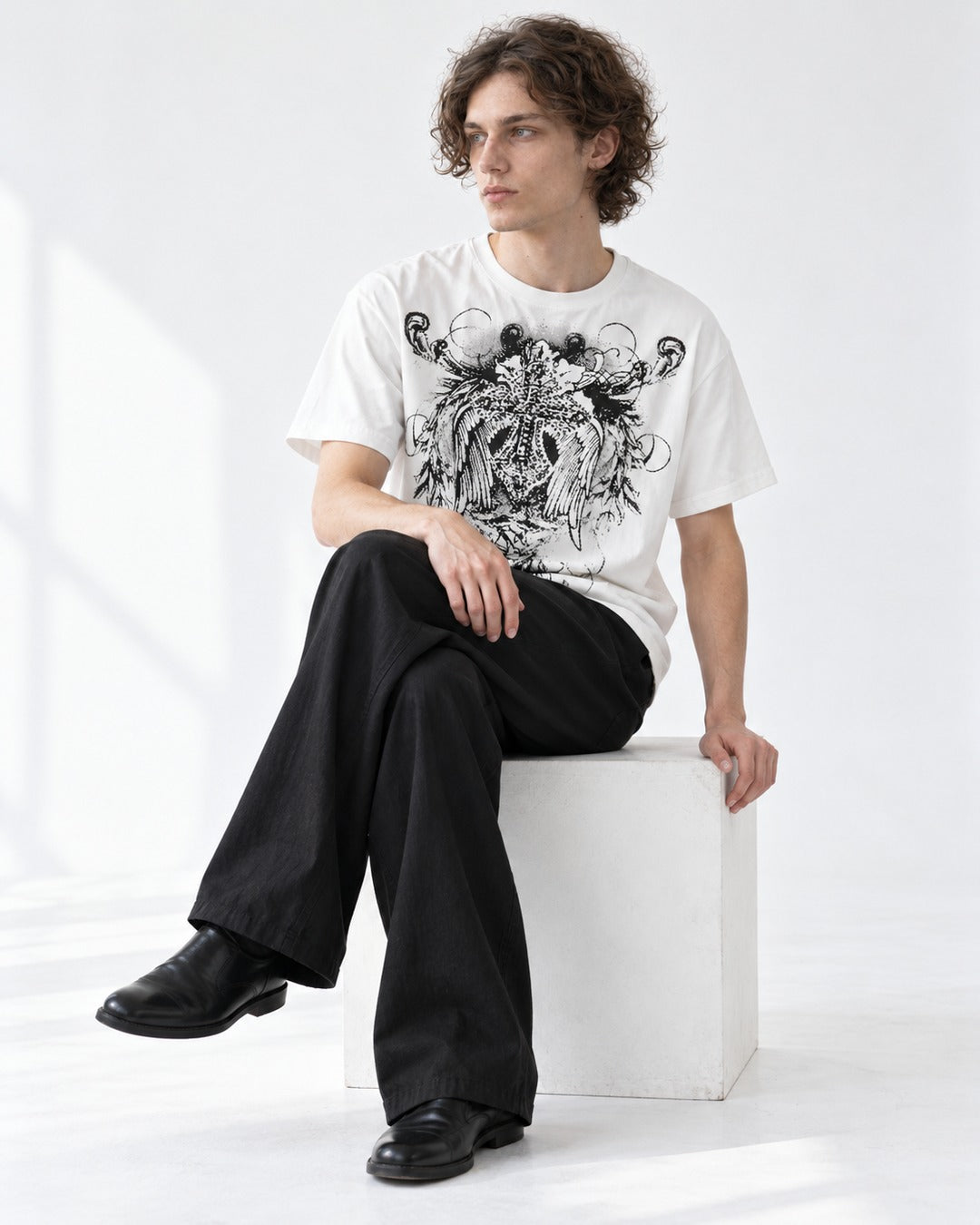Winged Cross Gothic Print T-Shirt