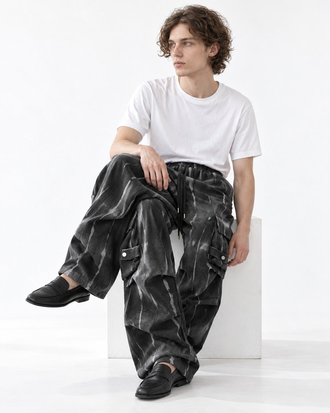 Tie-Dye Wide-Leg Cargo Pants