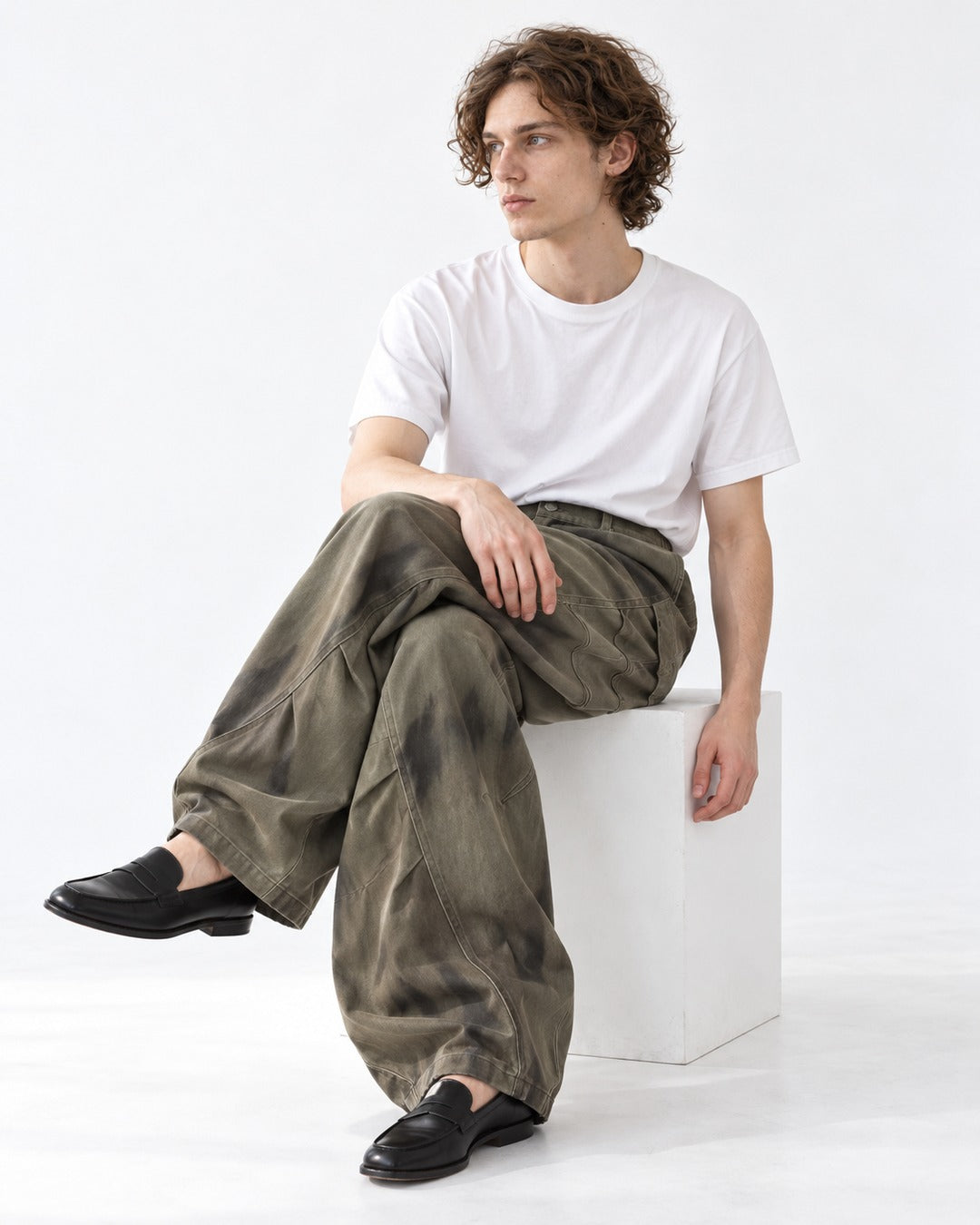 Dirty-Dyed Barrel Wide-Leg Pants