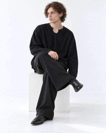Notched Collar Waffle Knit Tee
