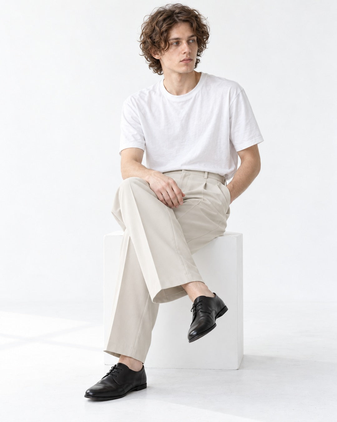 Pleated Wide-Leg Dress Pants