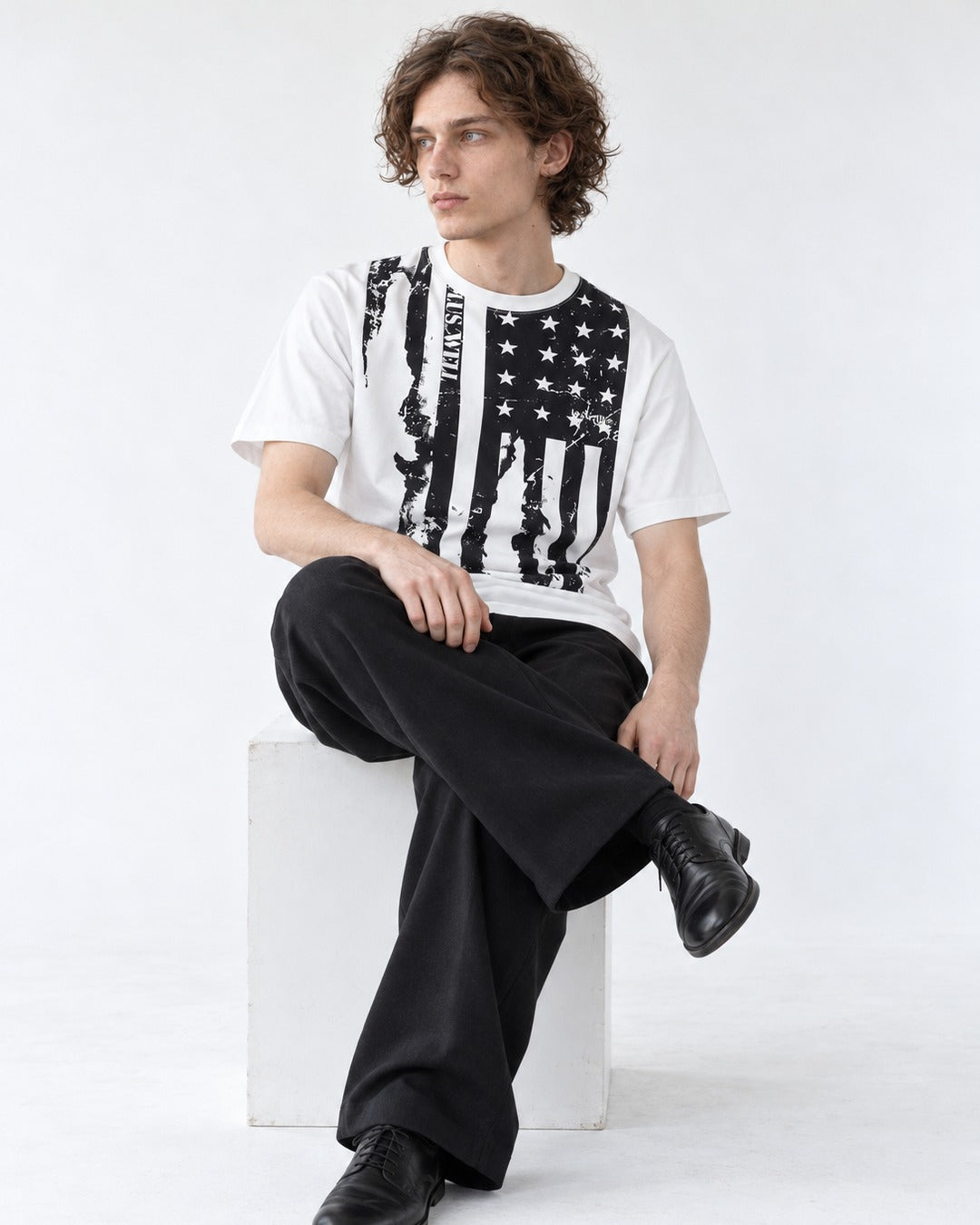 Flag Print Cotton T-Shirt