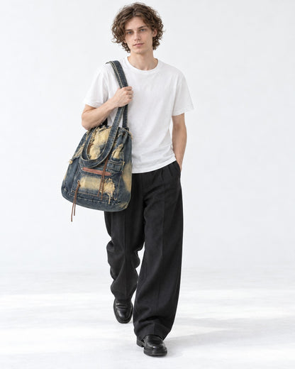 Distressed Patchwork Denim Tote
