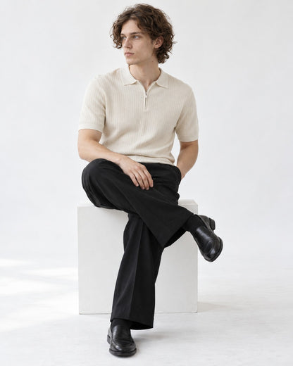 Ribbed Half-Zip Knit Polo