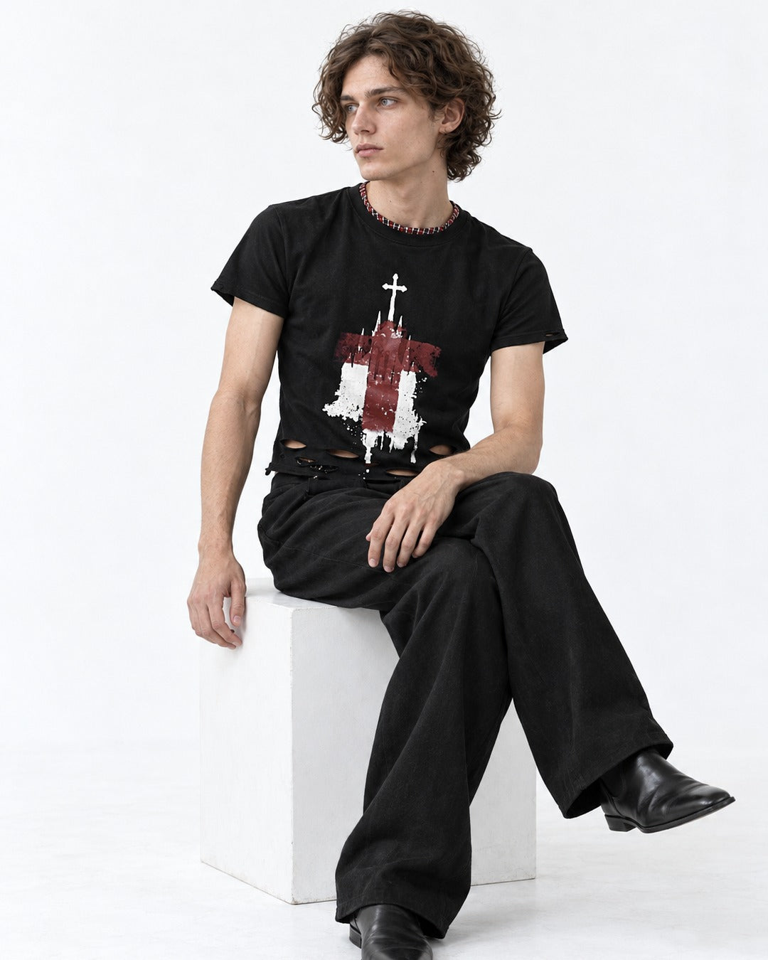 Distressed Cross Print T-Shirt