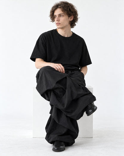 Gathered Wide-Leg Parachute Pants