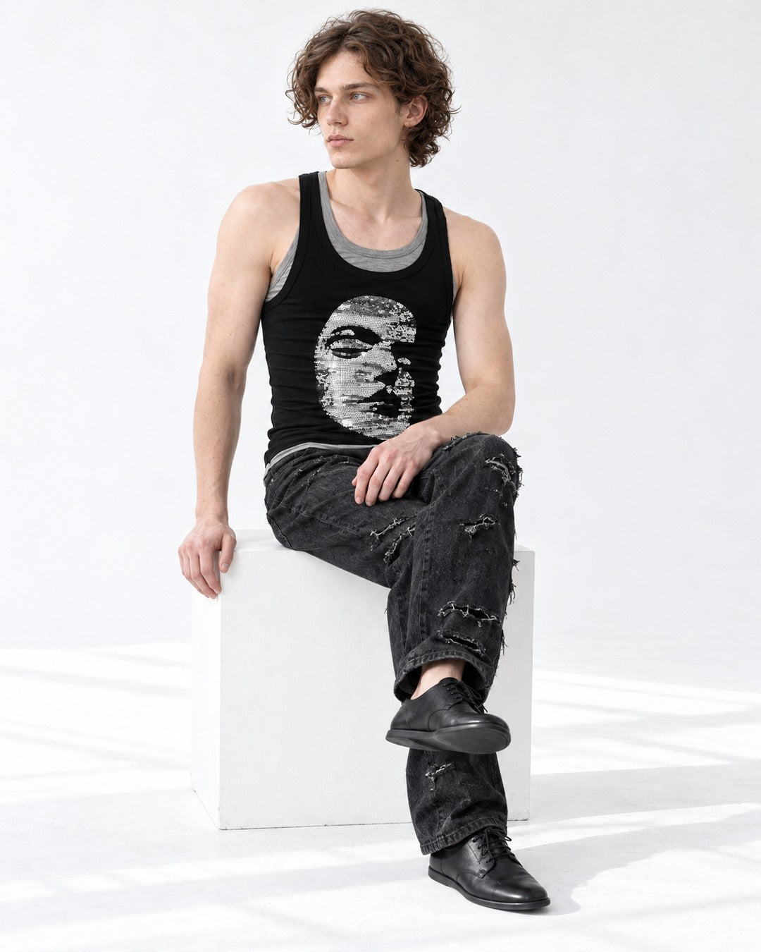 Sequin Face Graphic Layered Tank