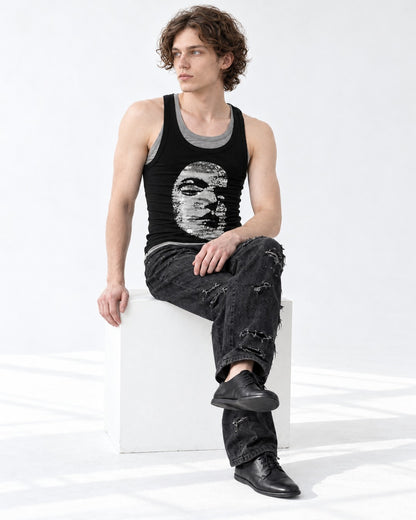 Sequin Face Graphic Layered Tank