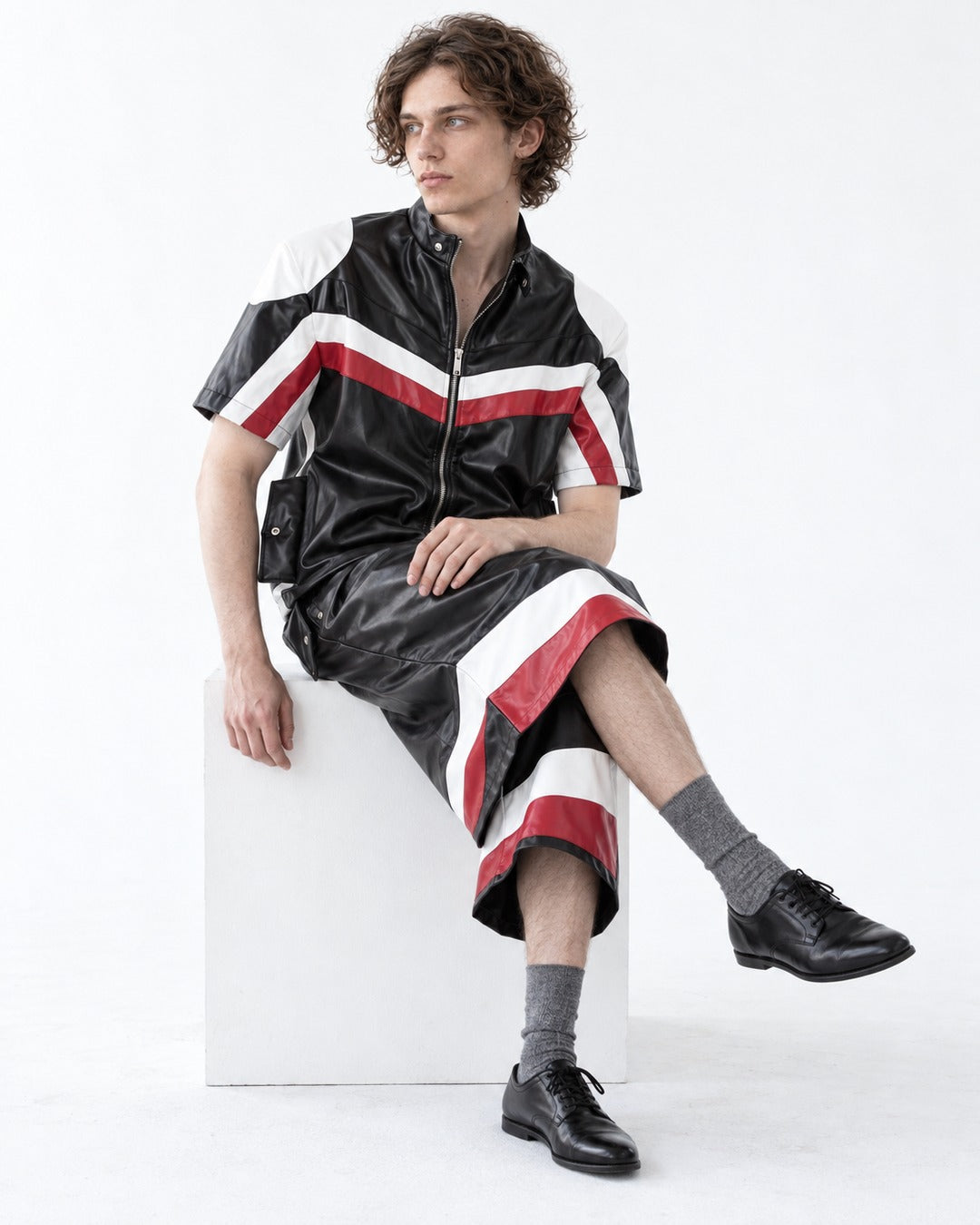Curved Knife Leather Biker Jacket and Pants Set-Up
