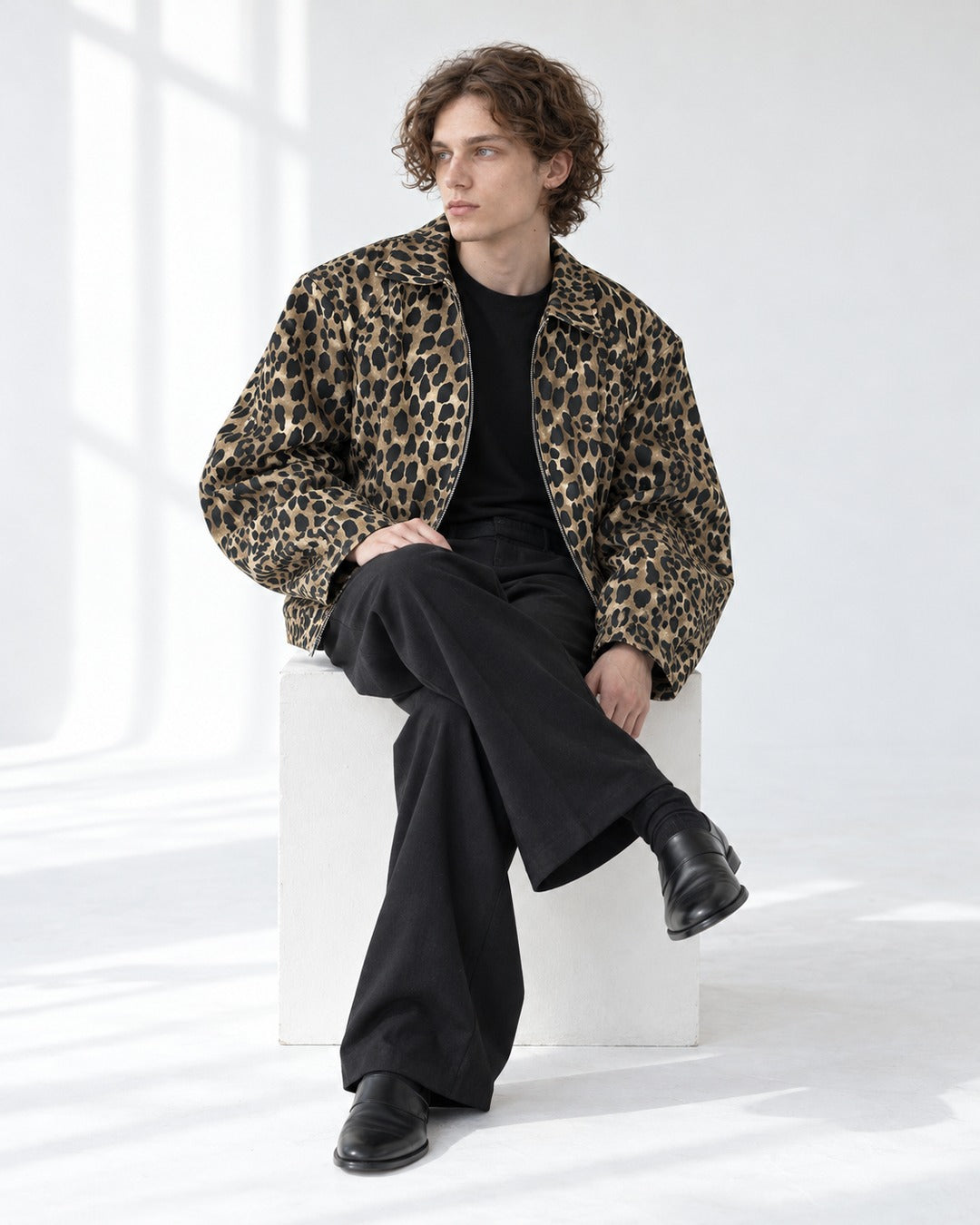 Leopard Print Shoulder-Pad Jacket