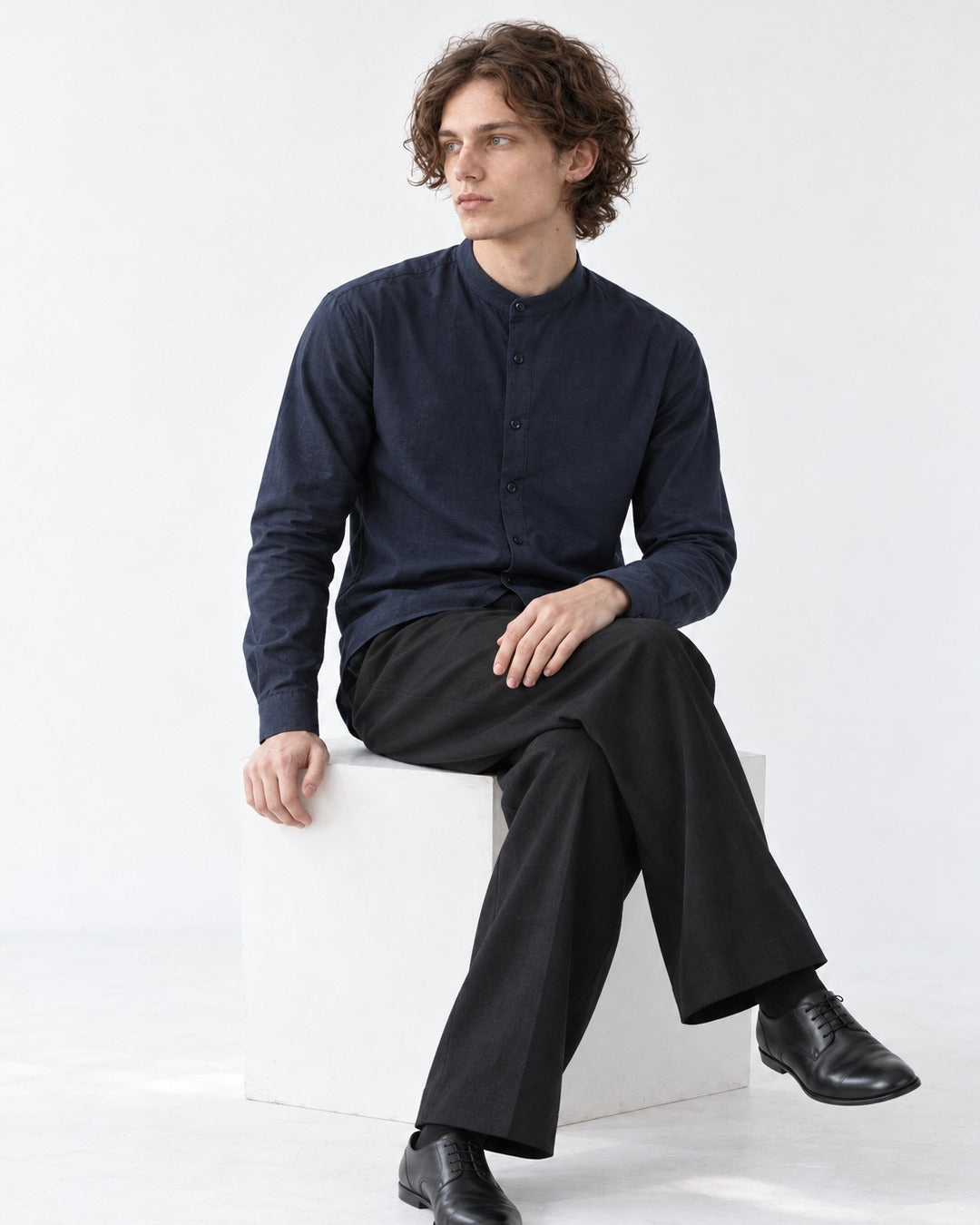Band Collar Linen Cotton Shirt