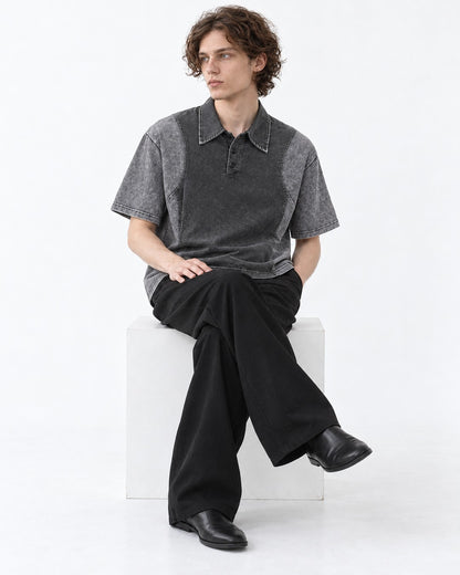 Panel Seam Washed Polo Shirt