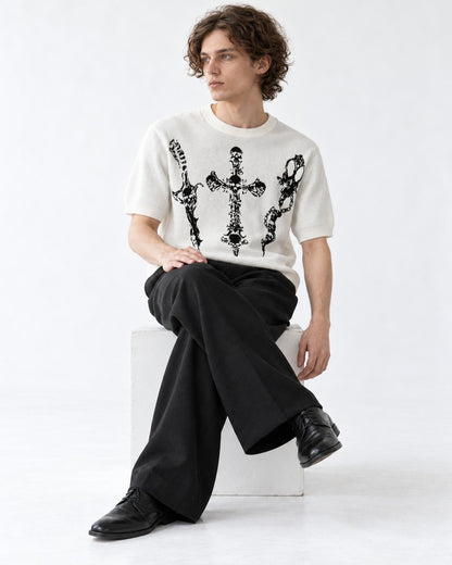 Skull Cross Jacquard Knit Top