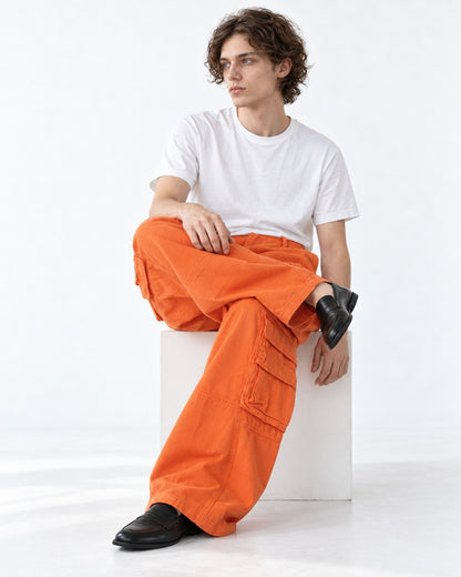 Vivid Orange Wide-Leg Cargo Pants