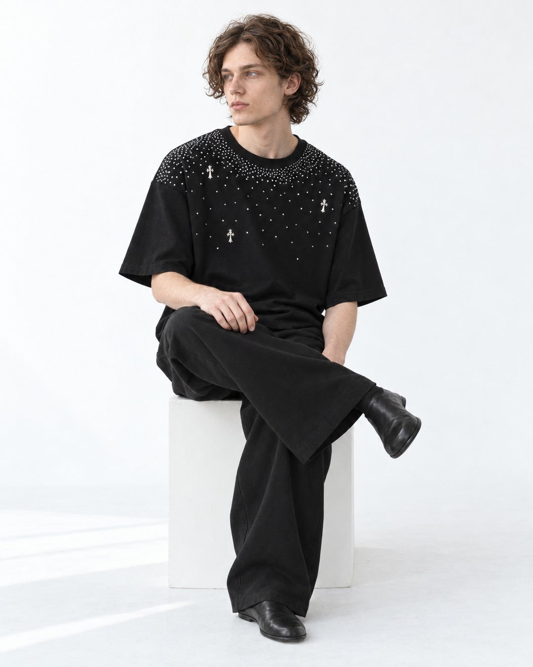 Scattered Rhinestone Cross T-Shirt
