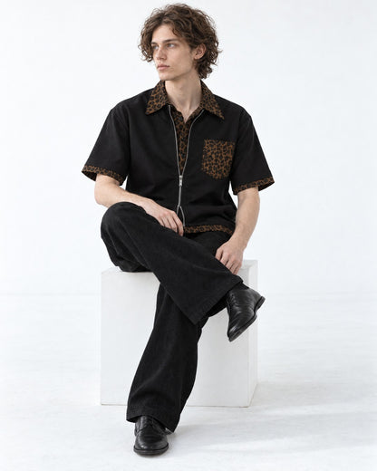 Leopard Trim Zip Shirt
