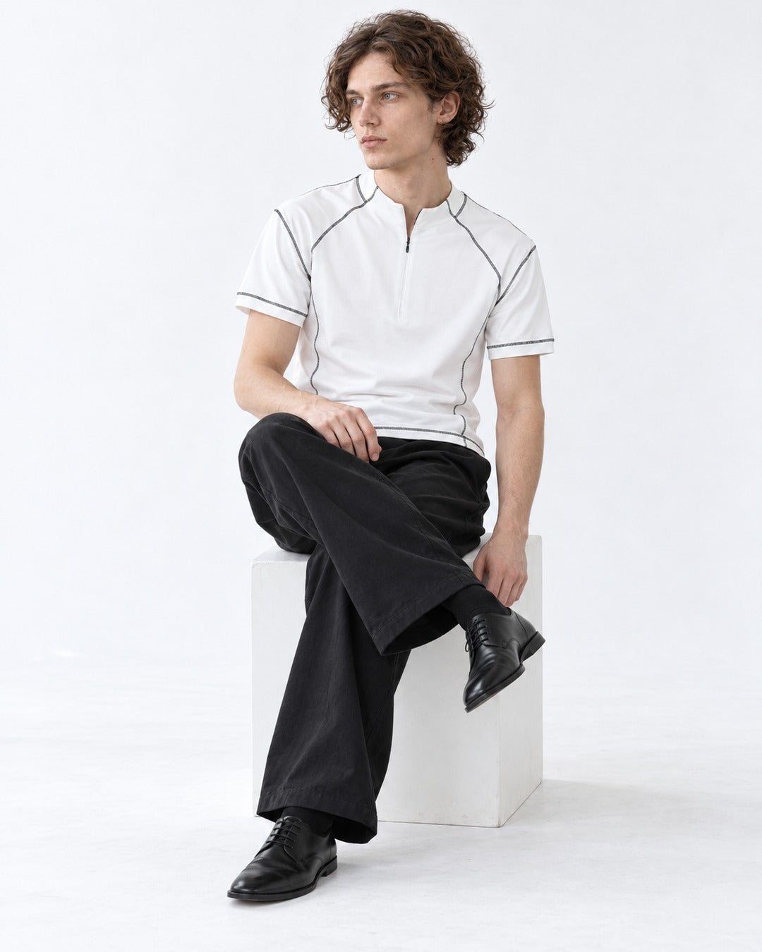 Exposed Stitch Half-Zip Top