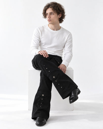 Studded Flap Pocket Flared Pants