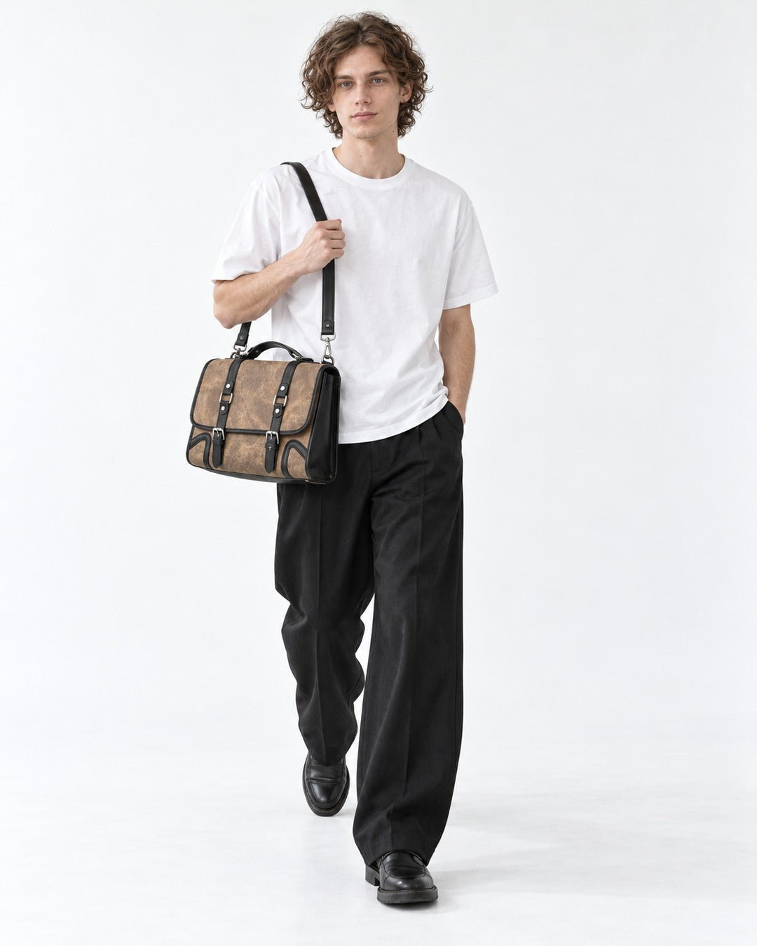 Distressed Buckle Satchel Bag