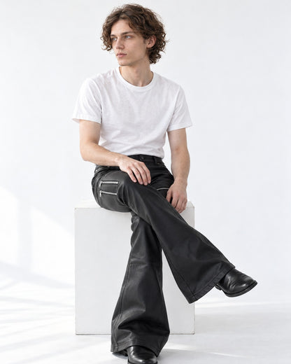 Zip Detail Flared Coated Pants