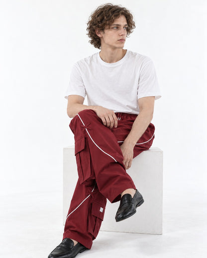 Contrast-Piping Wide-Leg Cargo Pants