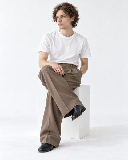 Pleated Front Wide Flare Trousers