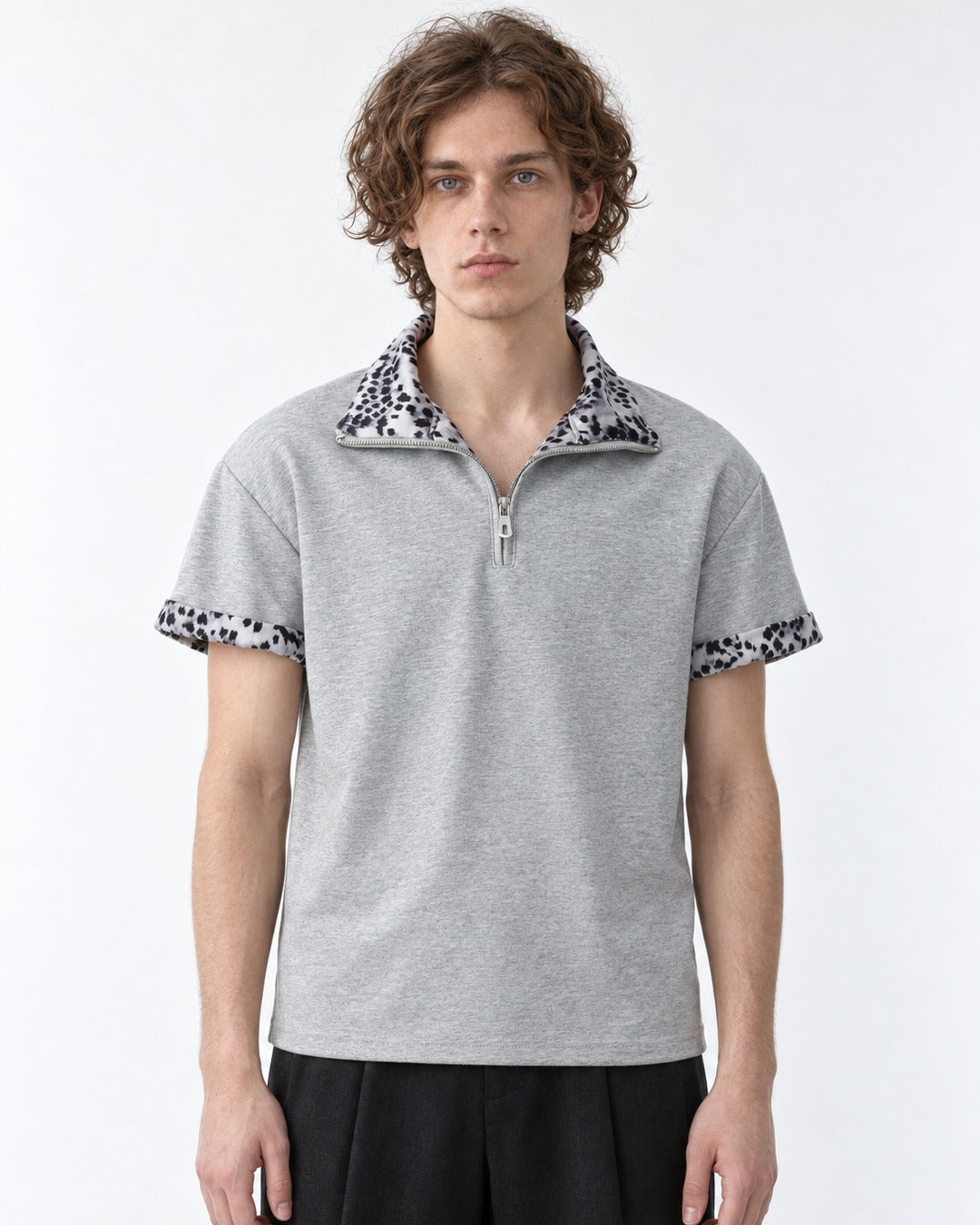 Spotted-Trim Half-Zip Polo