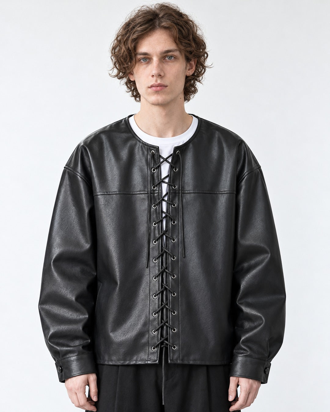 Lace-Up Faux Leather Jacket