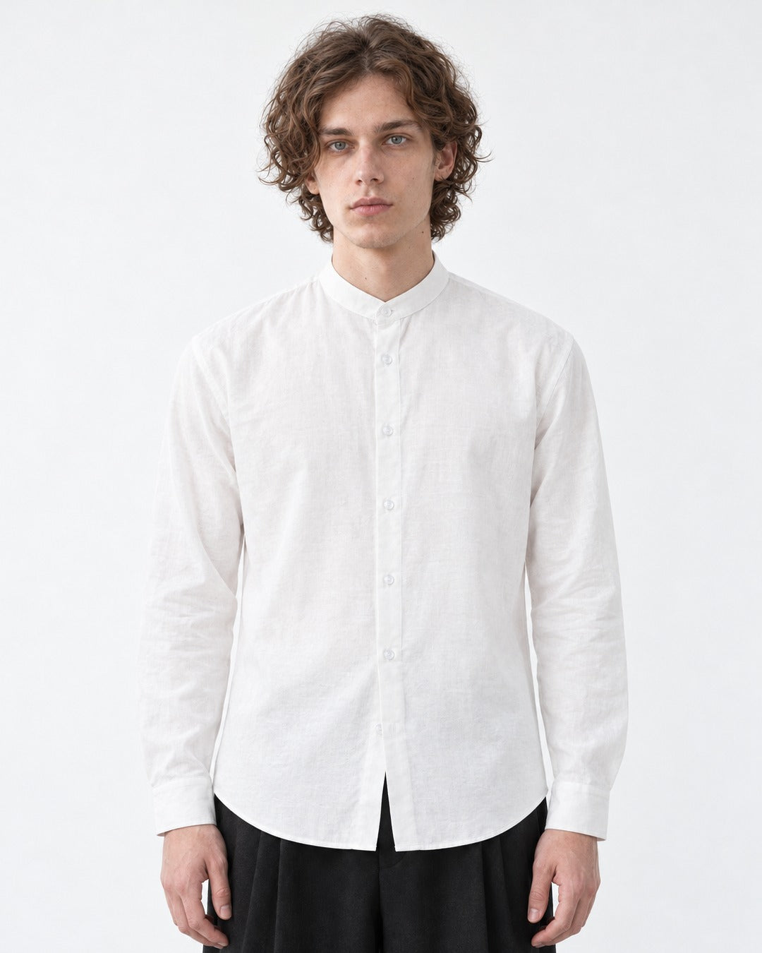 Band Collar Linen Cotton Shirt