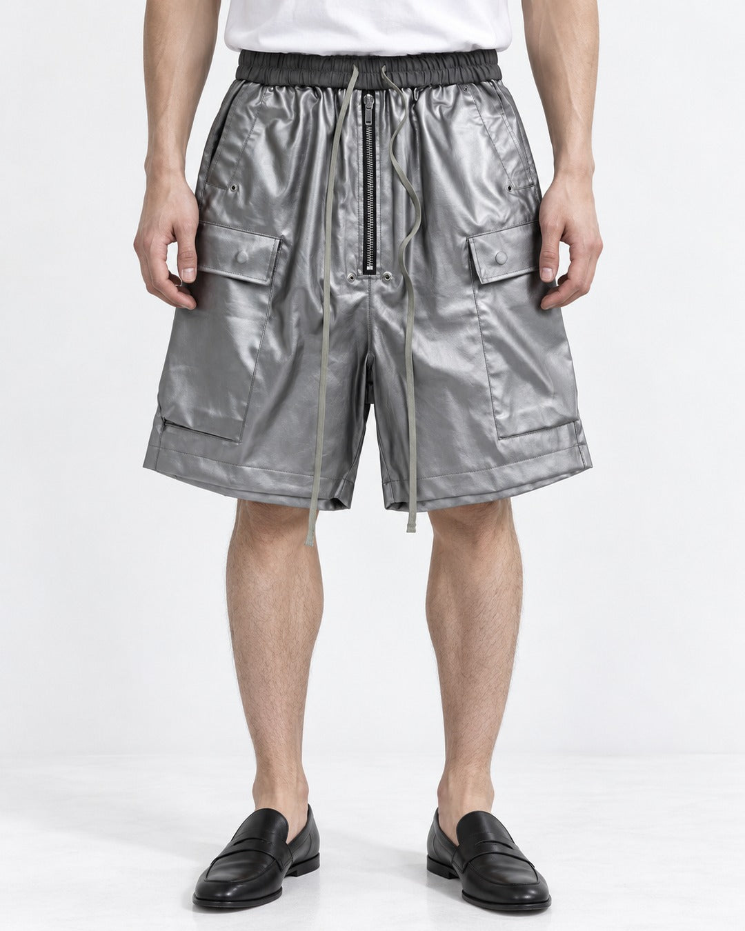 Coated Faux Leather Cargo Shorts
