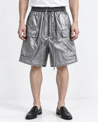 Coated Faux Leather Cargo Shorts