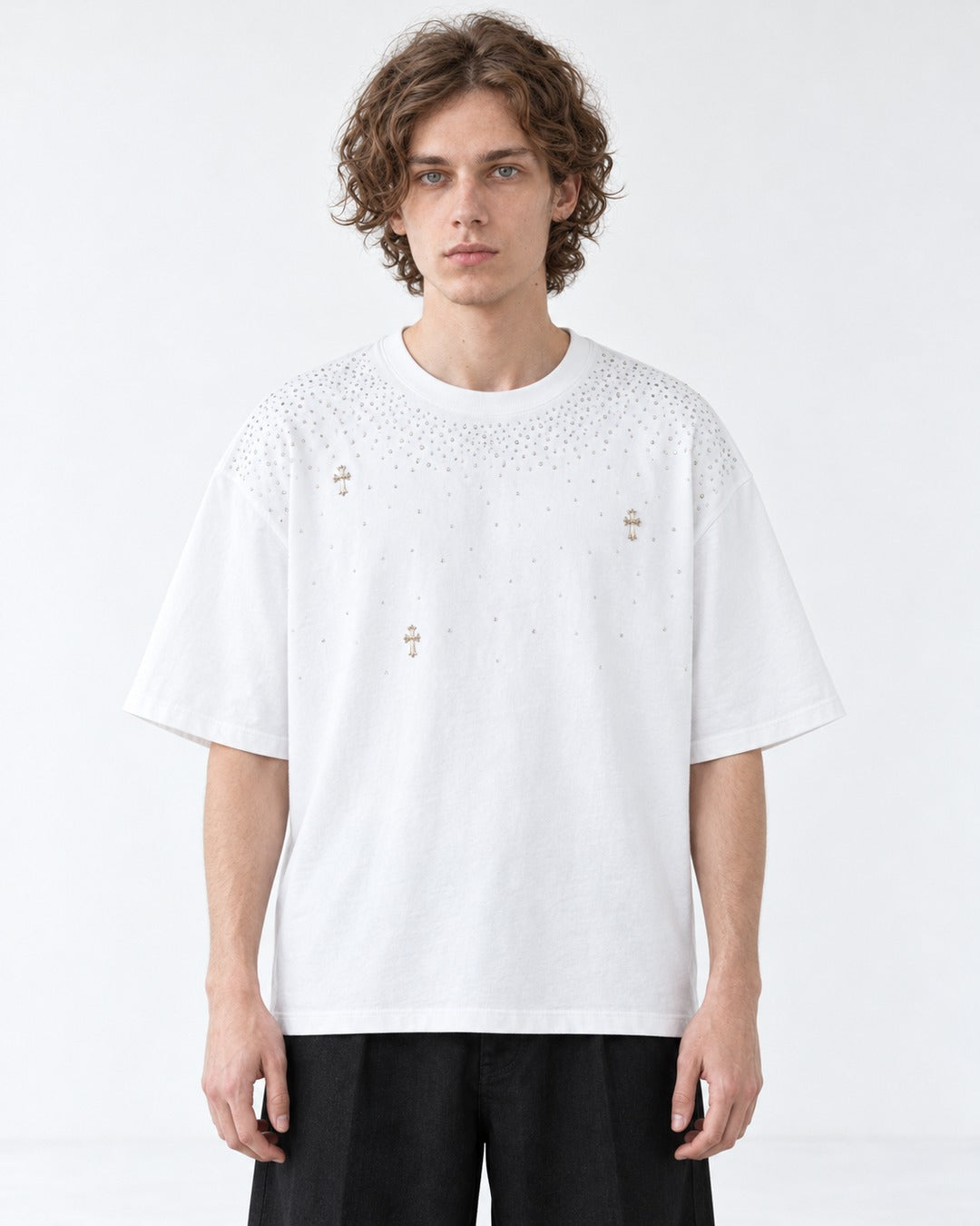 Scattered Rhinestone Cross T-Shirt
