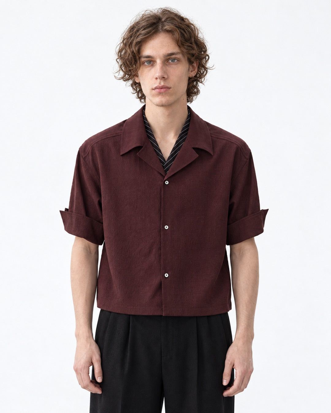 Layered-Collar Camp Shirt